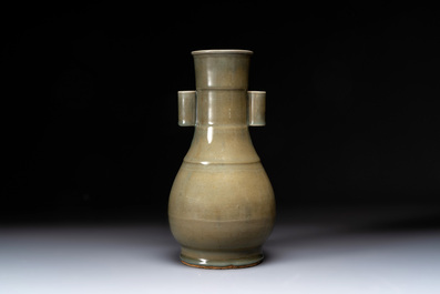 A Chinese Longquan celadon 'touhu' vase, Song/Yuan