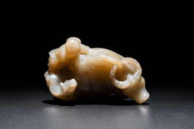 A Chinese jade 'boy on a buffalo' group, Qing