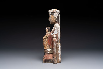 A polychromed carved wooden 'Sedes Sapientia' or Madonna with child, probably Spain, 20th C.