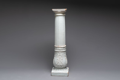 An unusual white-glazed pottery column, Germany, 18th C.