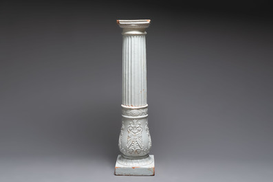 An unusual white-glazed pottery column, Germany, 18th C.