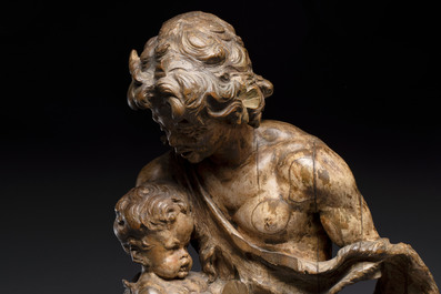 A German lindenwood sculpted group of fauns with traces of polychromy, circle of Balthasar Permoser, ca. 1700