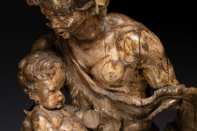 A German lindenwood sculpted group of fauns with traces of polychromy, circle of Balthasar Permoser, ca. 1700