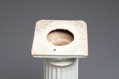 An unusual white-glazed pottery column, Germany, 18th C.