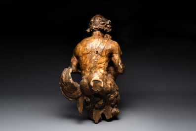 A German lindenwood sculpted group of fauns with traces of polychromy, circle of Balthasar Permoser, ca. 1700