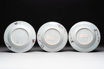 Six Chinese famille verte and Imari-style plates, Kangxi/Yongzheng