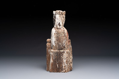 A polychromed carved wooden 'Sedes Sapientia' or Madonna with child, probably Spain, 20th C.