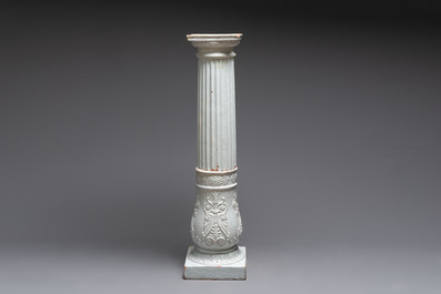 An unusual white-glazed pottery column, Germany, 18th C.