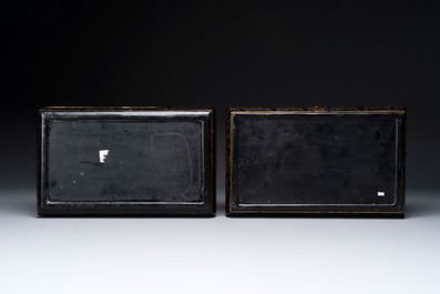 A large Chinese cloisonn&eacute; brush washer and a pair of cloisonn&eacute;-plaque-inlaid gilt-lacquered covered boxes, 20th C.