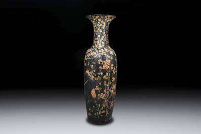 A massive Chinese famille noire 'prunus blossoms' vase, Kangxi mark, 19th C.