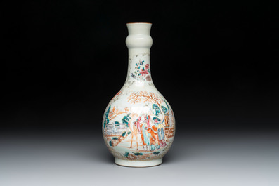 A pair of Chinese Canton famille rose 'mandarin subject' covered tureens and stands and a vase, Qianlong