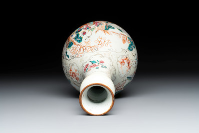 A pair of Chinese Canton famille rose 'mandarin subject' covered tureens and stands and a vase, Qianlong