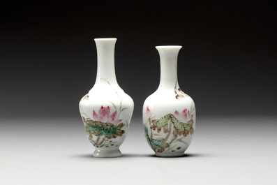 Five Chinese qianjiang cai wares, signed Wang Shaowei 王少維, Cheng Xingsheng 程興盛, Wang Xiaoting 汪小亭, 19/20th C.
