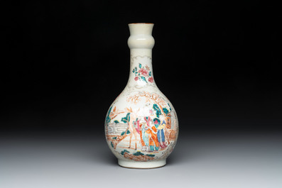 A pair of Chinese Canton famille rose 'mandarin subject' covered tureens and stands and a vase, Qianlong