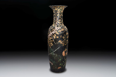 A massive Chinese famille noire 'prunus blossoms' vase, Kangxi mark, 19th C.