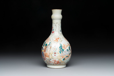 A pair of Chinese Canton famille rose 'mandarin subject' covered tureens and stands and a vase, Qianlong