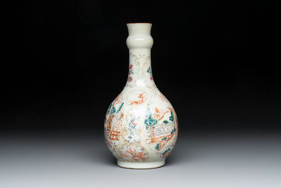 A pair of Chinese Canton famille rose 'mandarin subject' covered tureens and stands and a vase, Qianlong
