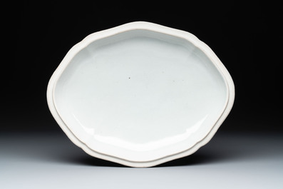 A Chinese Canton famille rose 'JFCB' monogrammed tureen and cover with narrative design, 19th C.