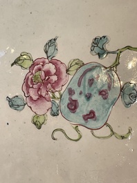 A large Chinese Canton enamel basin with garlands decorated with male heads, Qianlong