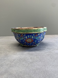 A Chinese Canton enamel blue-ground jardini&egrave;re, Qianlong