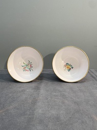 A pair of Chinese Canton enamel marriage bowls on stems, Yongzheng