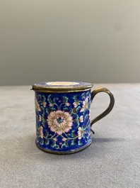 A Chinese Canton enamel mustard jar and square dish, Qianlong/Jiaqing
