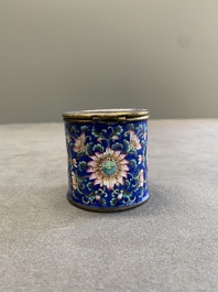 A Chinese Canton enamel mustard jar and square dish, Qianlong/Jiaqing