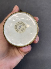 A Chinese Canton enamel mustard jar and square dish, Qianlong/Jiaqing