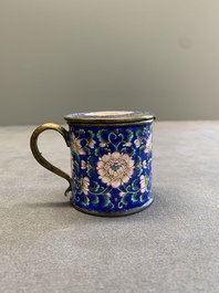 A Chinese Canton enamel mustard jar and square dish, Qianlong/Jiaqing