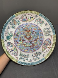 A Chinese Canton enamel 'dragon' dish, Kangxi mark, 19th C.