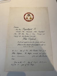 A bilingual Royal Thai Order of the 'White Elephant Award', signed by King Prajadhipok (Rama VII), dated 1929