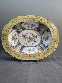 A Chinese Canton enamel helm-shaped ewer and an oval basin, Qianlong