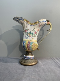 A Chinese Canton enamel helm-shaped ewer and an oval basin, Qianlong