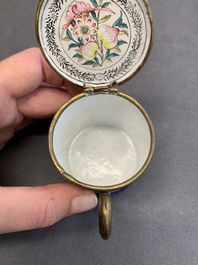 A Chinese Canton enamel mustard jar and square dish, Qianlong/Jiaqing