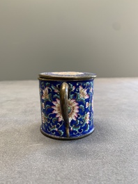 A Chinese Canton enamel mustard jar and square dish, Qianlong/Jiaqing