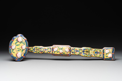 A Chinese cloisonn&eacute; yellow-ground 'peach and shou' ruyi sceptre, Republic