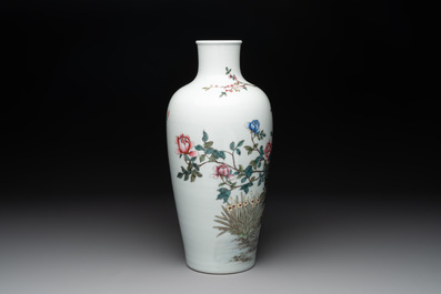 A Chinese famille rose 'birds among blossoming branches' vase, Yongzheng mark, Republic