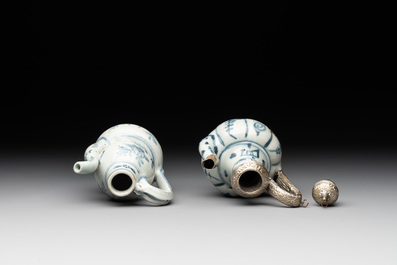 Two Chinese blue and white bowls, two jarlets and two ewers, Ming