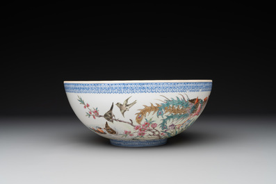 A varied collection of eight Chinese famille rose eggshell bowls, Jingdezhen mark, 20th C.