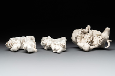 Five Chinese Dehua blanc de Chine groups, Dehua 德化 mark, 20th C.