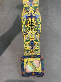A Chinese cloisonn&eacute; yellow-ground 'peach and shou' ruyi sceptre, Republic