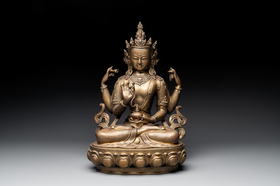 A large Nepalese bronze sculpture of Usnisavijaya, 20th C.