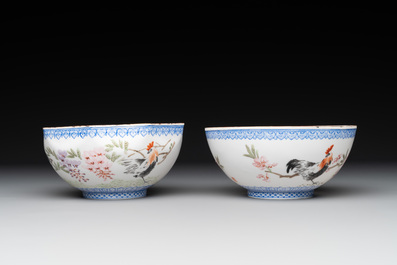 A varied collection of eight Chinese famille rose eggshell bowls, Jingdezhen mark, 20th C.