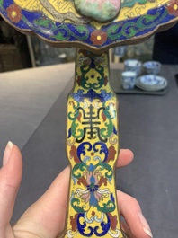 A Chinese cloisonn&eacute; yellow-ground 'peach and shou' ruyi sceptre, Republic