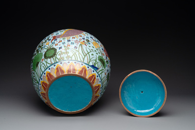 A pair of Chinese cloisonn&eacute; 'carps' vases and covers, Republic