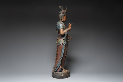 A large Chinese polychromed wooden sculpture of Guanyin, Republic