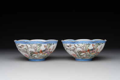 A varied collection of eight Chinese famille rose eggshell bowls, Jingdezhen mark, 20th C.