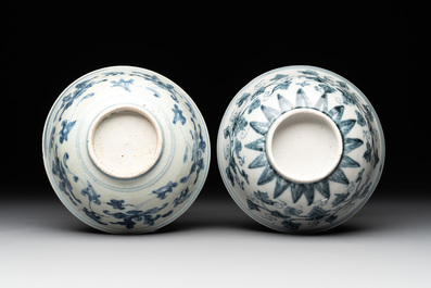 Two Chinese blue and white bowls, two jarlets and two ewers, Ming