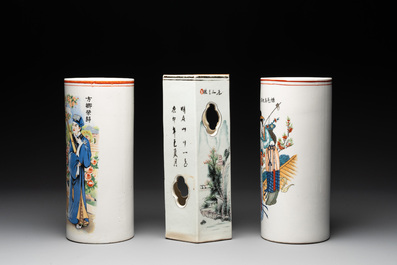 Six Chinese famille rose hat stands, 19/20th C.