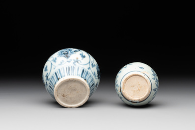 Two Chinese blue and white bowls, two jarlets and two ewers, Ming